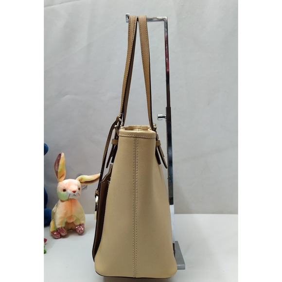 Michael Kors Jet Set Beige Leather Double Handles Tote Shoulder Bag - Picture 3 of 16